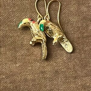 Vintage Gold Tone & Enamel Toucan Bird Earrings